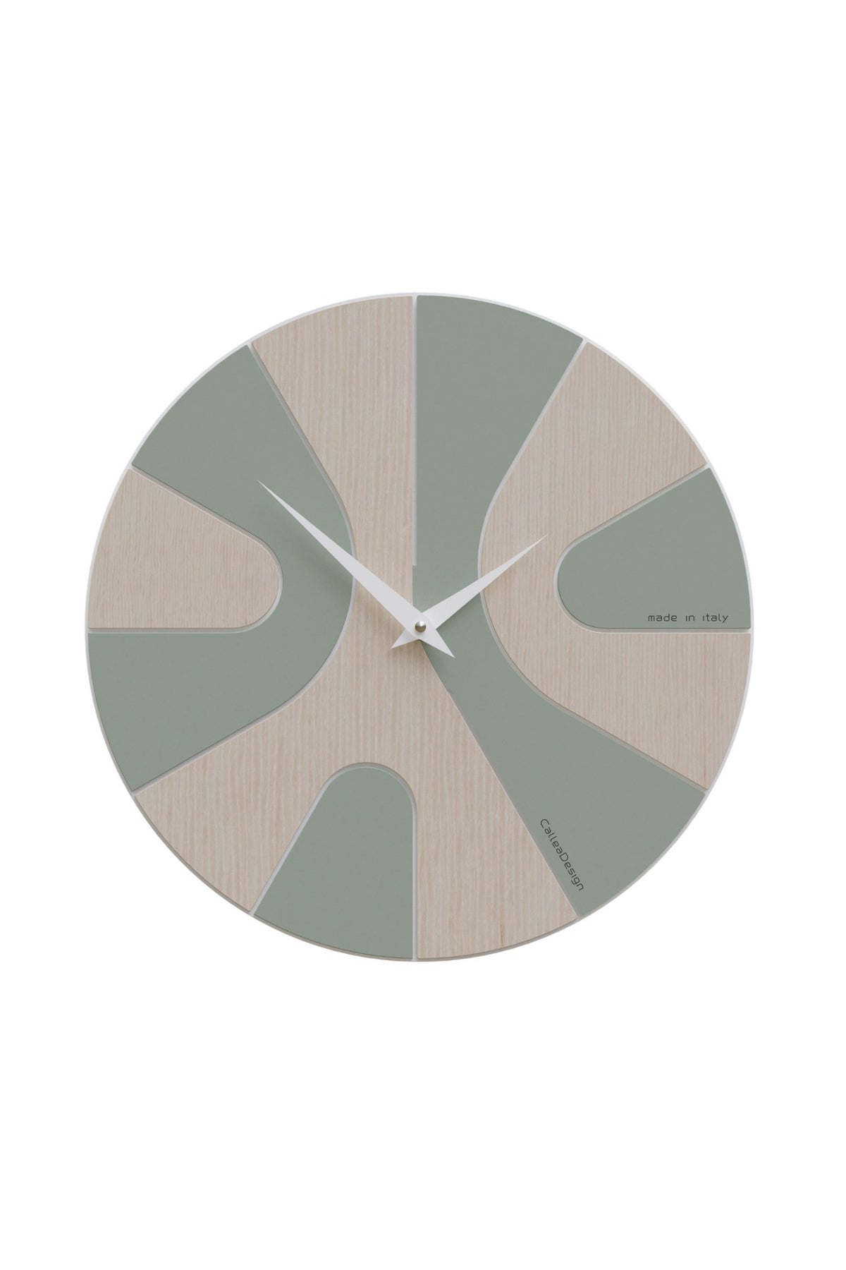 Asym wall clock – light wood and green finish