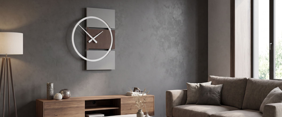 CalleaDesign designer wall clock in a contemporary interior