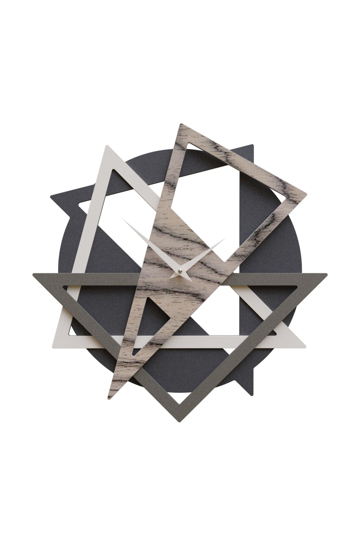 CalleaDesign Geolo wall clock in Sottsass Grey wood-effect finish
