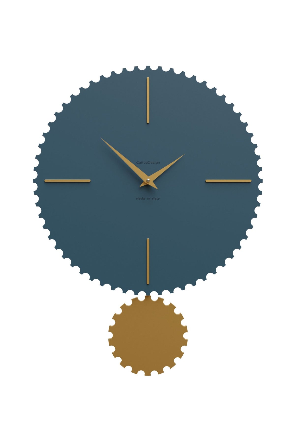 CalleaDesign Riz pendulum wall clock in Dark Teal finish with gold details