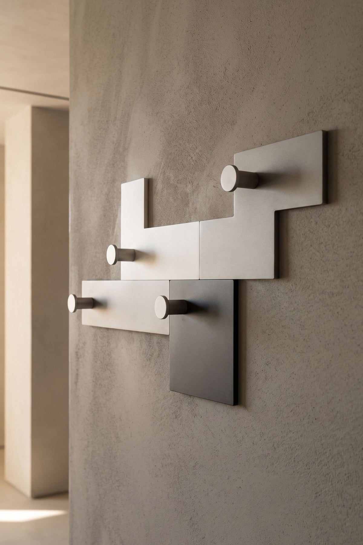 Porte-manteau mural modulable UTUT-4 installé, détail des quatre patères