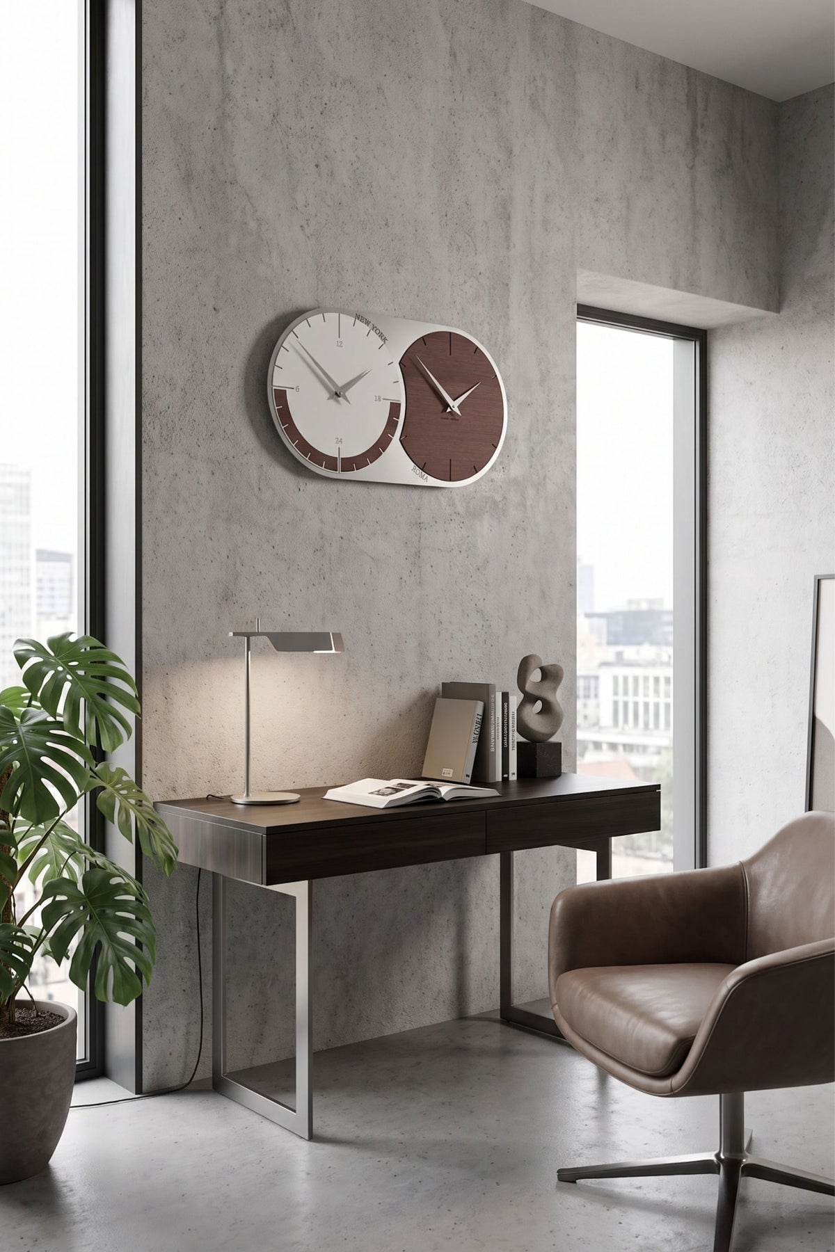 CalleaDesign World Clock 2 in Wenge Oak finish in a modern office interior