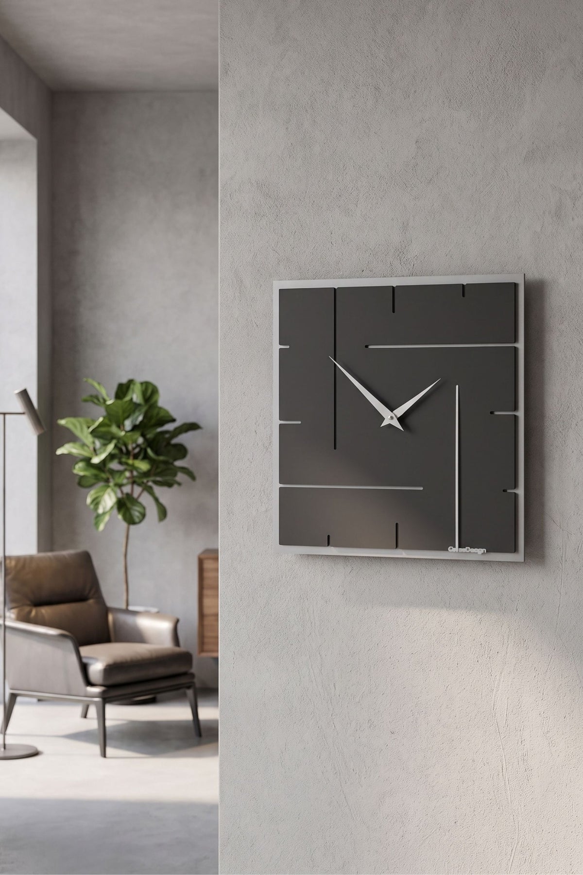 CalleaDesign Grid wall clock in Black in a contemporary interior