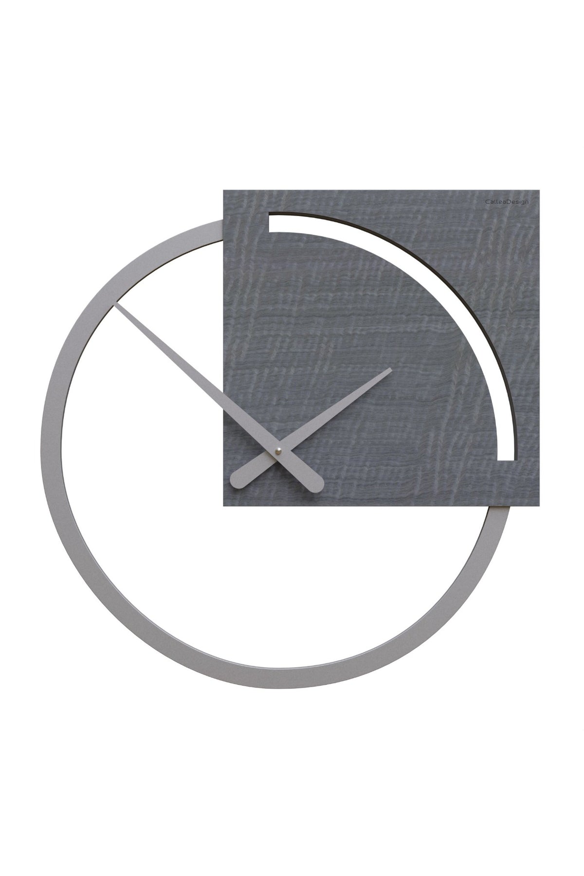CalleaDesign Karl wall clock in Grey Burl, 47 × 47 cm, overlapping square and open circle