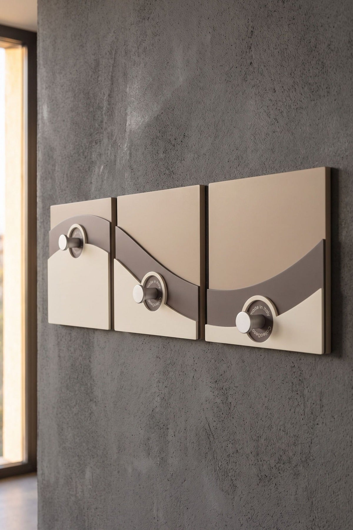 Sophia wall-mounted coat rack with three separate modules in a contemporary interior