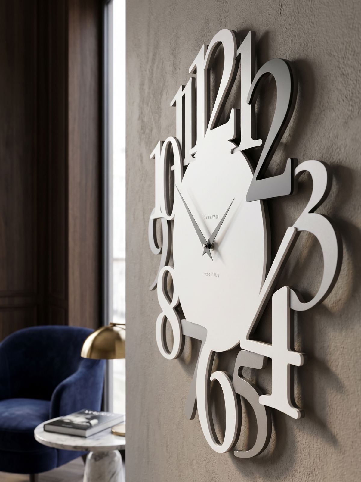 CalleaDesign Russell wall clock – side view in interior