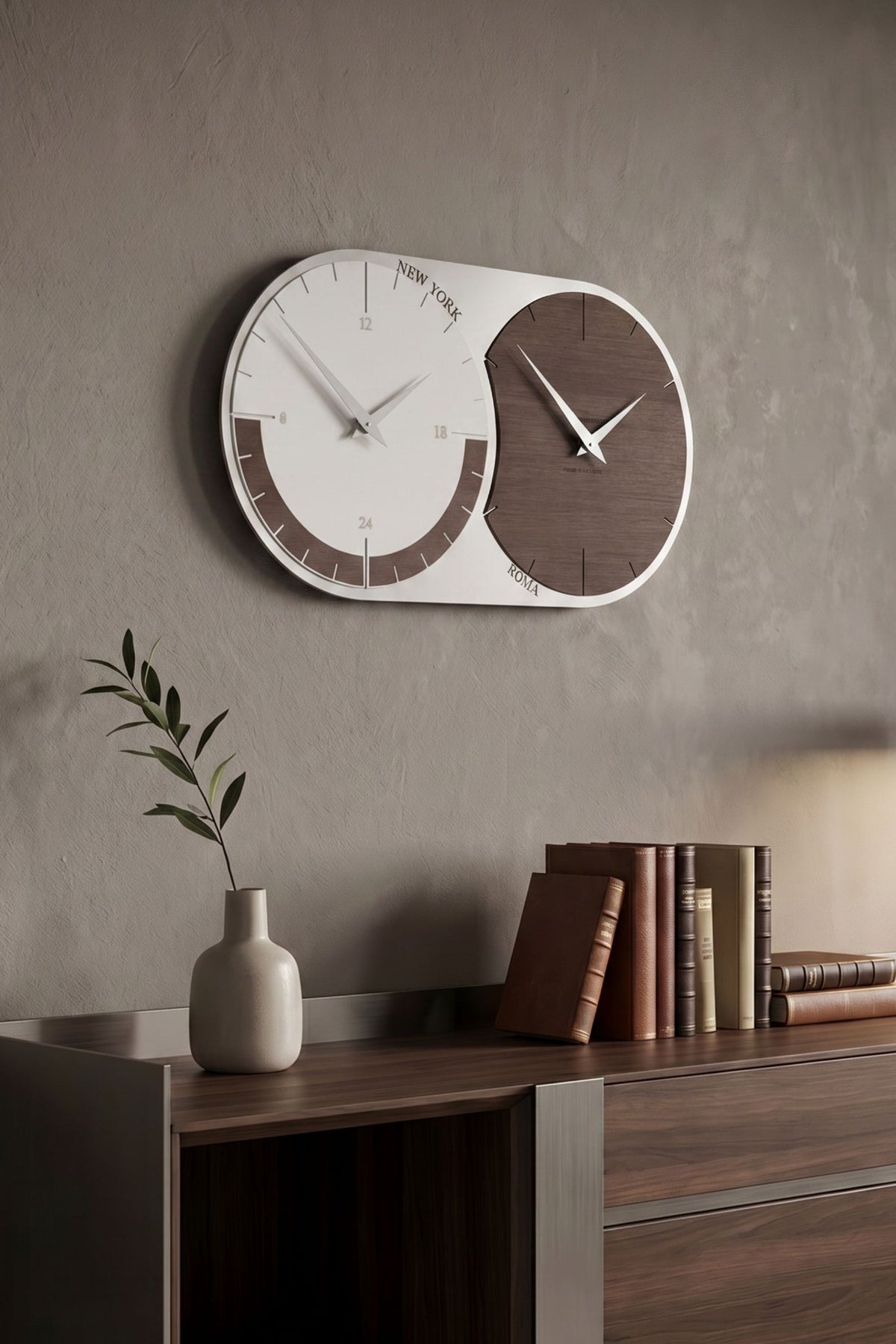 CalleaDesign World Clock 2 in Black Walnut finish in a refined contemporary interior