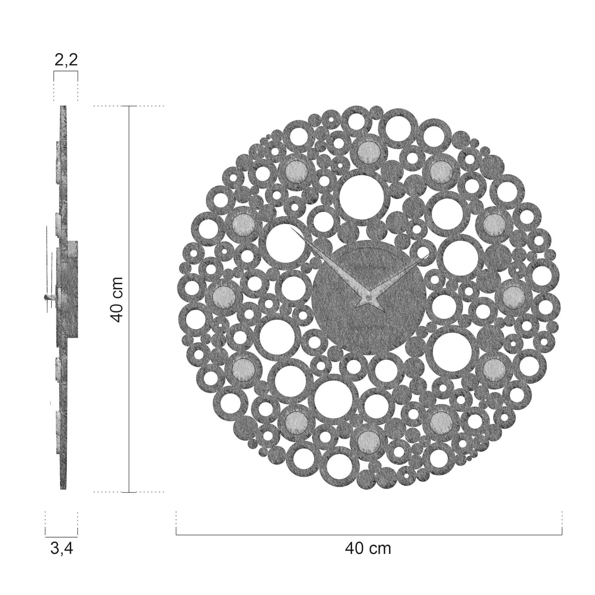 Dimensions de l'horloge murale Bollicine